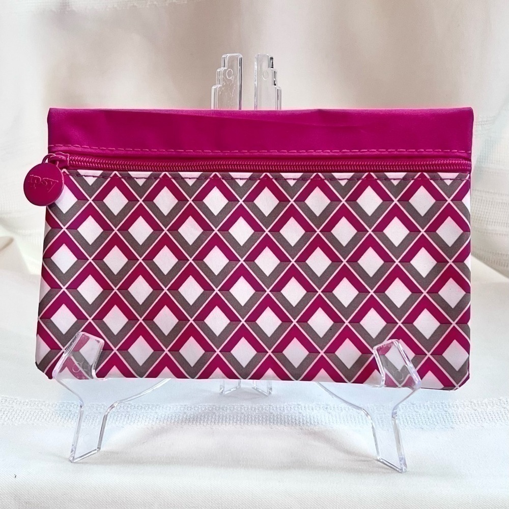💄3/$12💄5/$15 ipsy Hot Pink Grey White Diamonds Makeup Bag‎ EUC February 2015